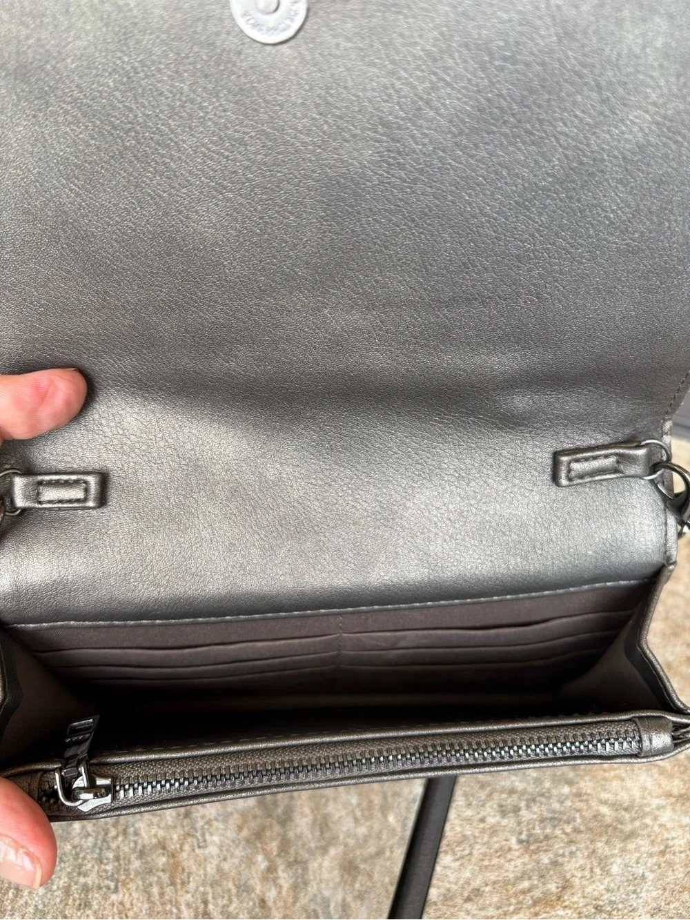 bebe Metallic Gunmetal Gray Studded Crossbody Bag